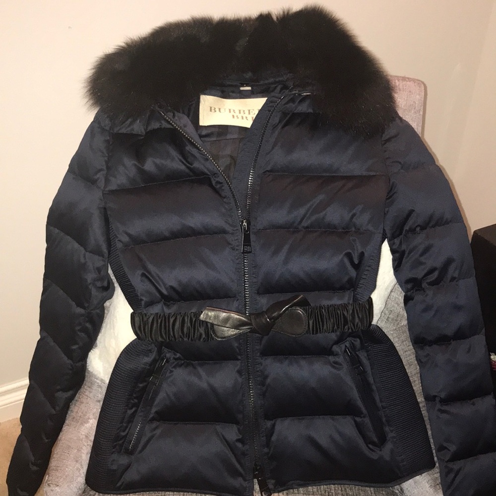 Burberry Brit Fur Collar Satin Coat